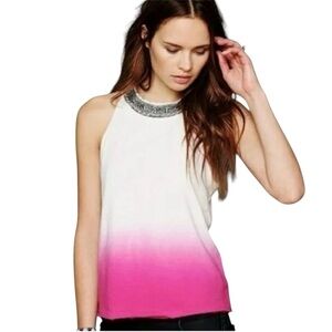 Free People Pink Ombré Dip Dye Beaded Top 0076